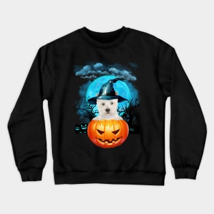 West Highland White Terrier Witch Hat Pumpkin And Blue Moon Crewneck Sweatshirt